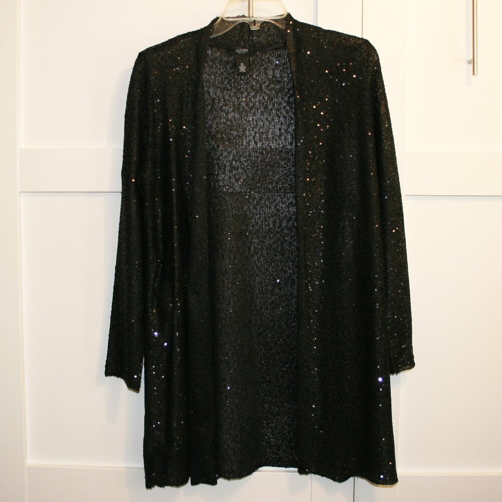 Alfani Long Sleeve Black Sequined Open Front Cardigan